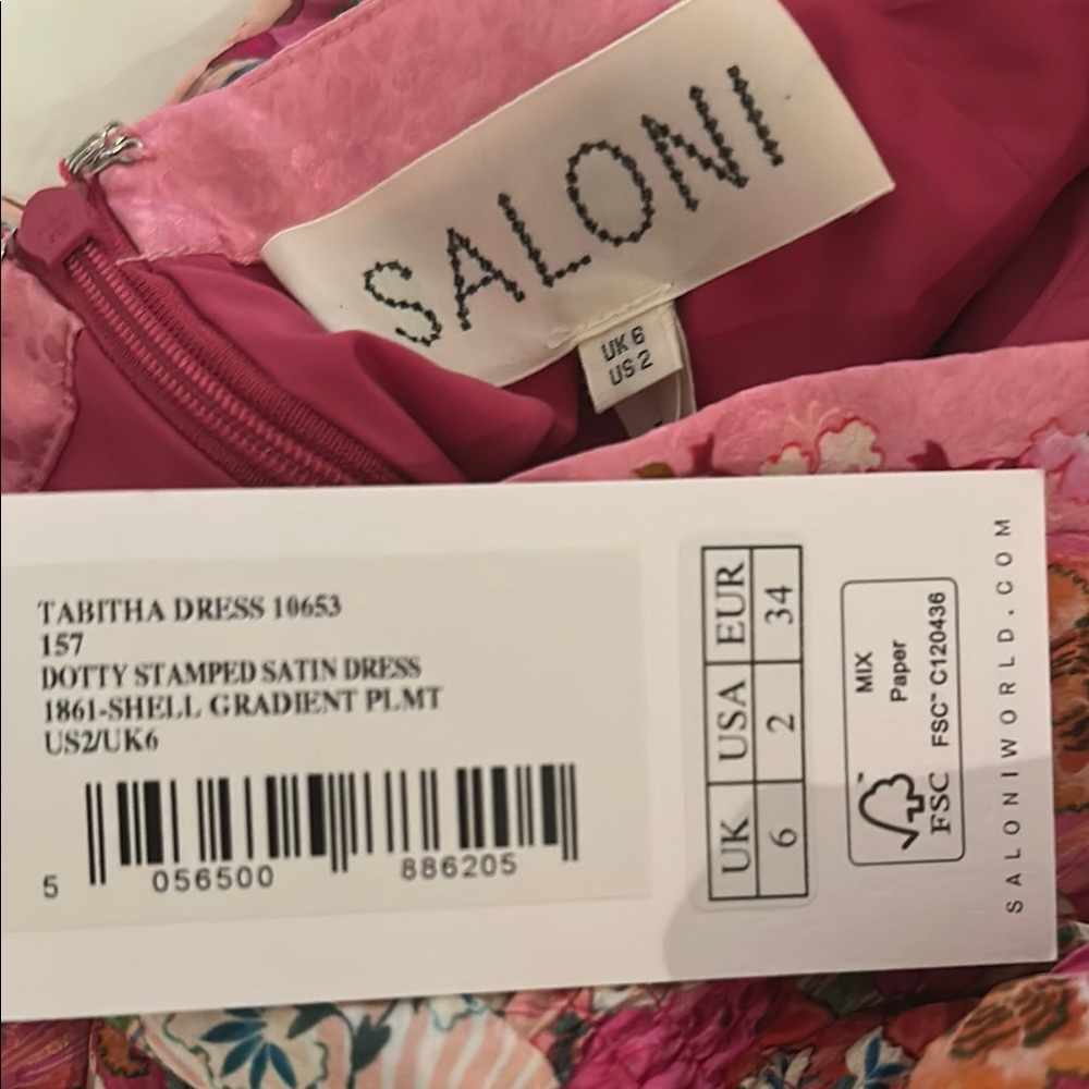 SALONI Pink Floral Satin Dress